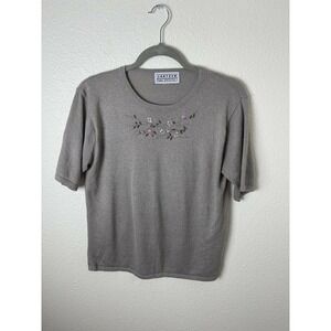 Vintage Jantzen Petite Embroidered Beige Sweater Size Petite